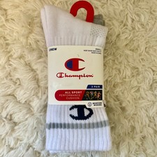 Champion Kids 3 Pair Crew Socks Sport Performance Cushion Small White Grey Black