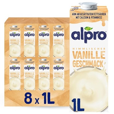 Alpro Sojadrink Vanille Pflanzlicher Drink Vegan 8x1L 8000 ml Getränk Packung
