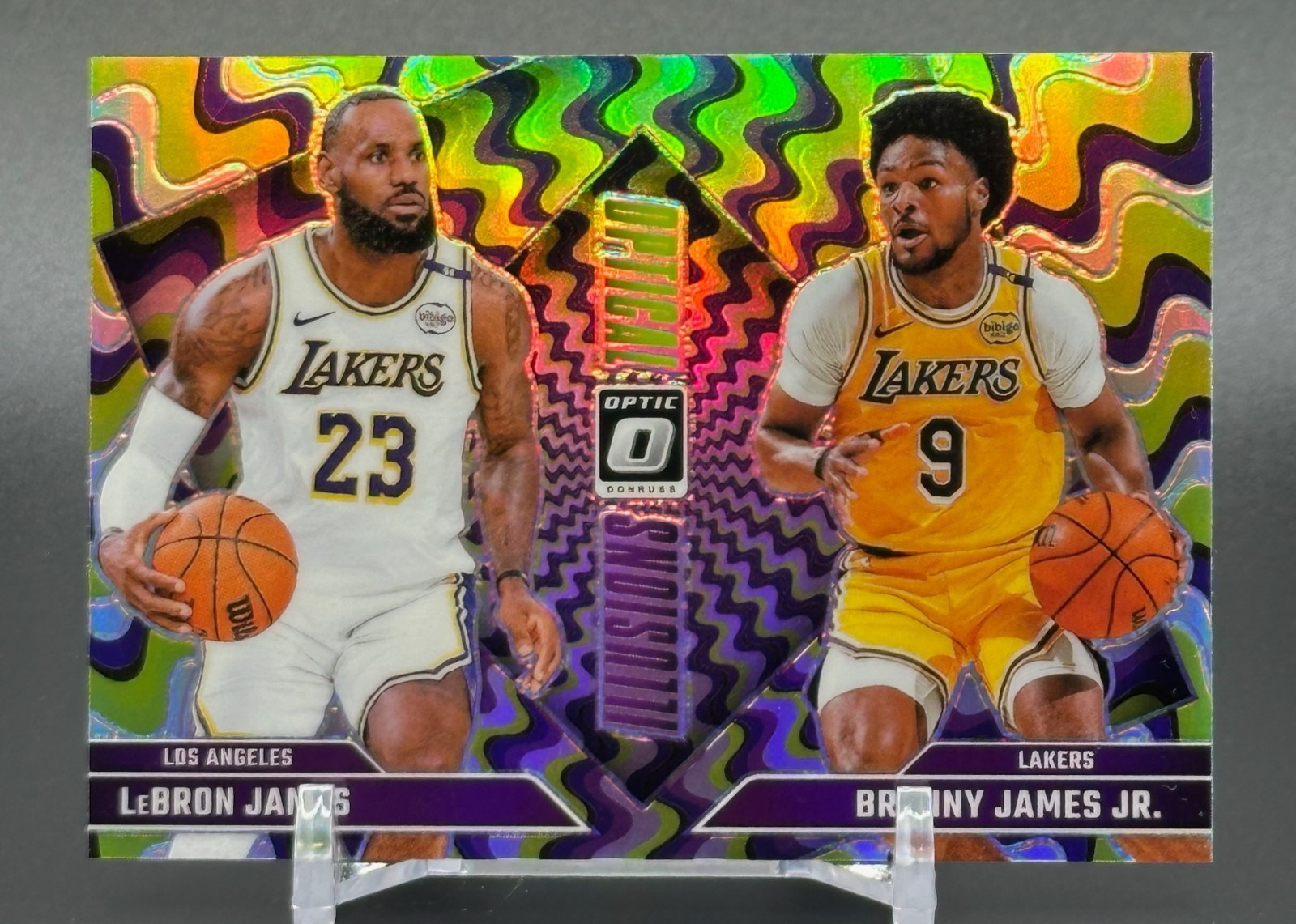 2024-25 Donruss Optic LeBron & Bronny James Optical Illusions Holo Prizm Lakers