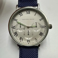 Geoffrey Beene Men Silver Tone 41MM Round Dial Blue Leatrher Band Working