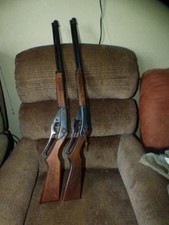 2 1940'S DAISY NO. 111 MODEL 40 CARBINE BB GUNS W/WOOD STOCKS, FOREARM BANDS