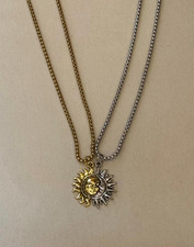 Sun  Moon Pendant Necklaces   Matching Stainless Steel Set w/ Gift Box, 23.6in