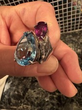 Designer Scribed 28 Deep Sparkle Pear Aquamarine Amethyst Sterling 925 Ring Sz 6