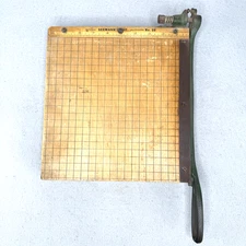 Vintage Paper Cutter 10" x 10" by Seemann's No. 10 Spring Loaded Wood Base RARE
