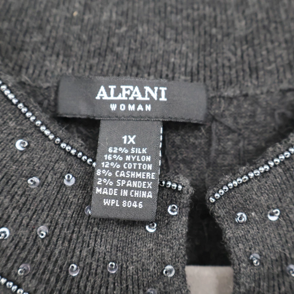 Alfani 串珠丝绸羊绒开衫女式 1X 灰色 Coquette Twee Quiet 豪华 — 第 2/4 张图片