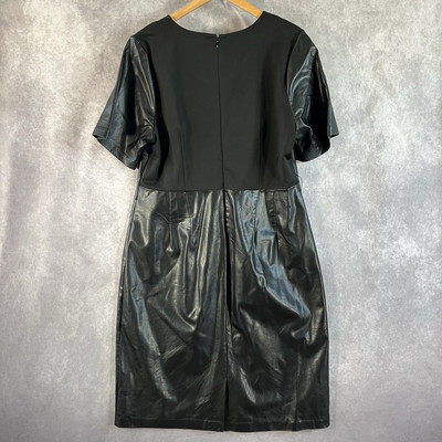 Eloquii Studio Dress Womens 14 Black Midi Faux Leather Short Sleeve Retail  $180 | eBay