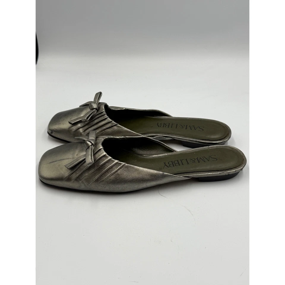 Sam & Libby Mules de Cuero Metálico 9.5M Punta Cuadrada Arco Sin Cordones Ballet Pisos Años 90 Foto 4 de 4