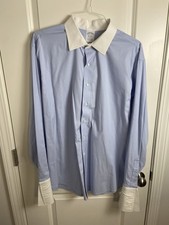 Brooks Brothers Men's Sz 17.5-37 Regent Fit Blue White Contrast French Cuff