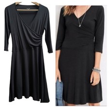 Garnet Hill Black Brianna Surplice Faux Wrap Viscose Blend Dress XS Minimalist