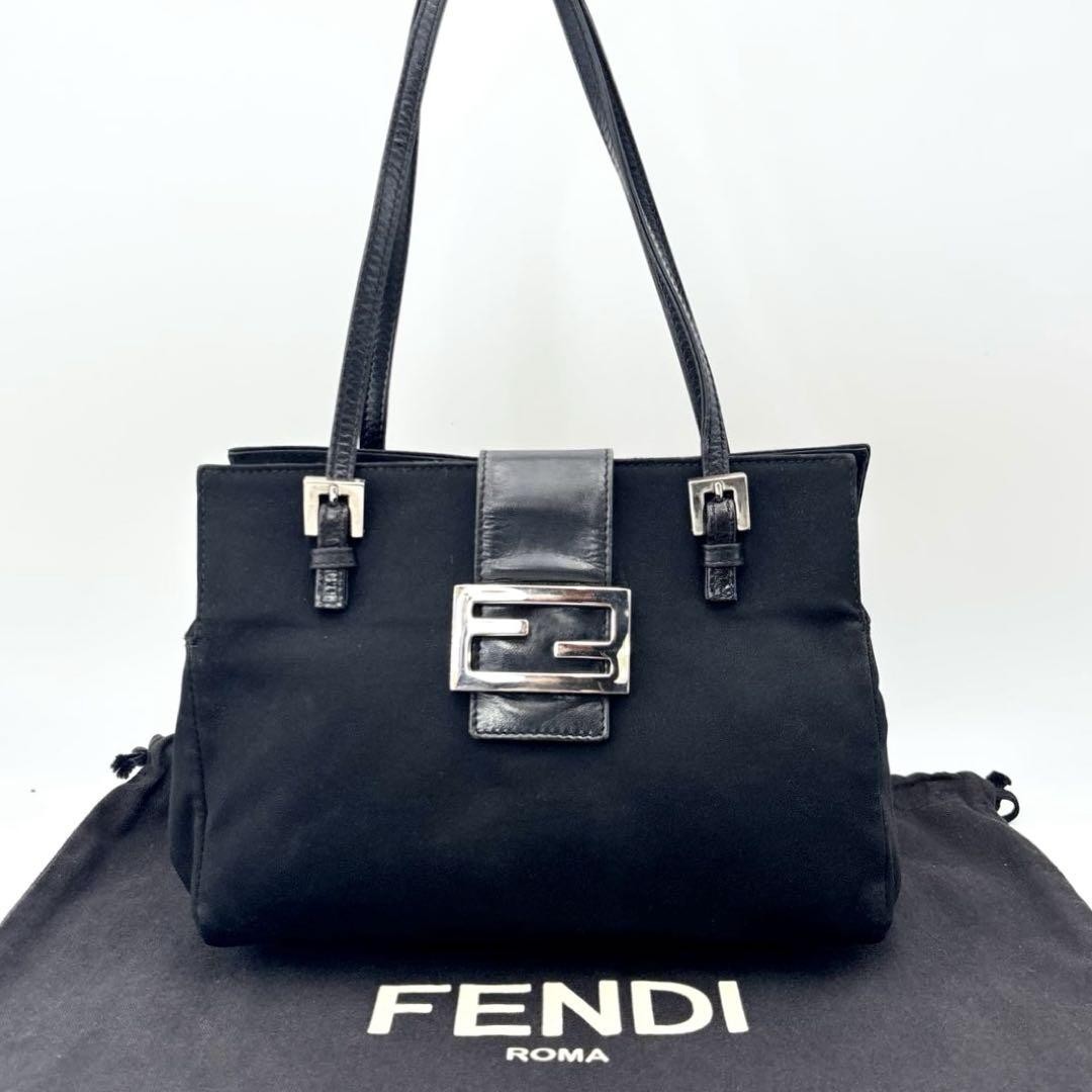 Fendi Mamma Mini Tote Bag Black Nylon FF Metal Hardware Made in Italy Pre-Owned