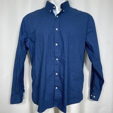 Original Penguin Slim Fit Polka Dot Navy Blue Button Down Shirt Men's 17 34/35