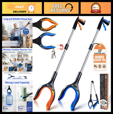 2-Pack 32'' Heavy Duty Grabber Tool, Foldable Reacher Pickup Tool for Seniors & R