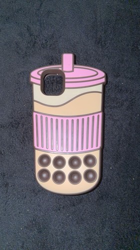 Bubble Tea cartoon beige pink brown silicone fitted phone case cover