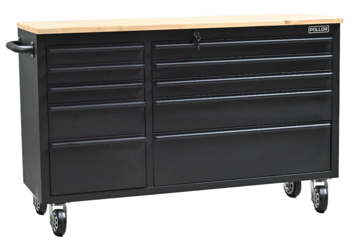 55" Black Steel Work Bench 10 Drawer Tool Box Chest Roller Cabinet Workbench