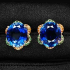 Exquisite Vivid Blue Sapphire 16.05Ct 925 Sterling Silver Rose Gold Earrings