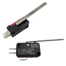 2 Pcs - Micro Switch V-153-1C25 Long Lever 3-Pins 15A 125/250VAC