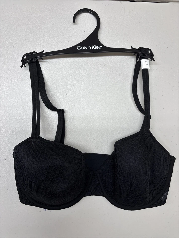Calvin Klein QF6875 Sheer Marquisette Lightly Lined Demi Black Bra NWT $50 - Image 2 of 4