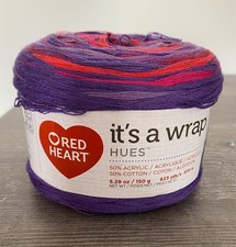 450g Red Heart It's A Wrap Hues yarn,cotton/acrylic blend,purple/red shades,new