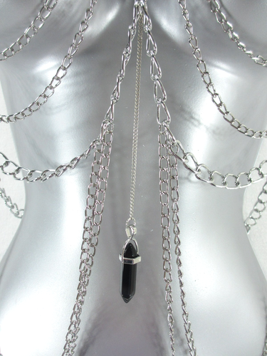 Body Chain Silver Mesh Bra Drape Harness Bikini Coverup Necklace Quartz Pendant - Picture 4 of 11