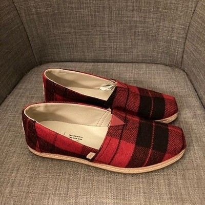 TOMS Women s Classic Red and Black Flannel Plaid Alpargata Slip-On Shoes Size 6
