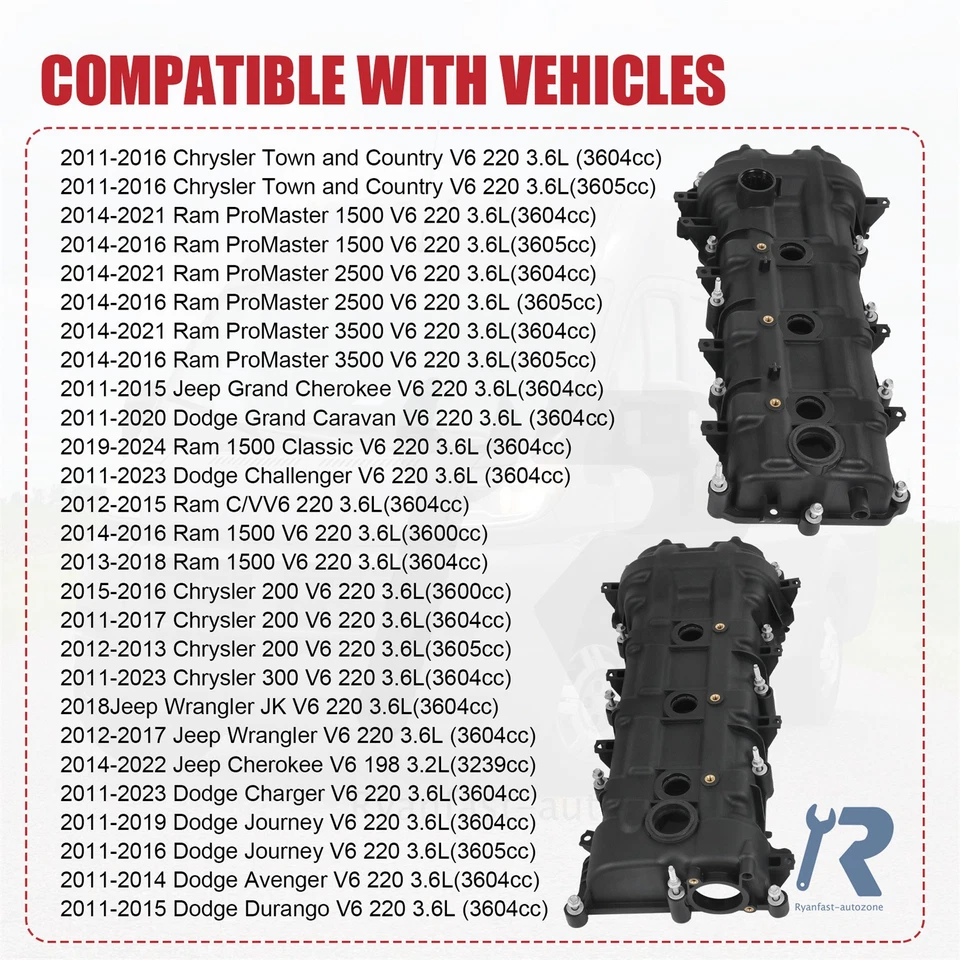 Juego de cubiertas de válvula con junta para Dodge Chrysler 300 Jeep Ram 1500 3,6 L 2011-2021 Foto 3 de 4