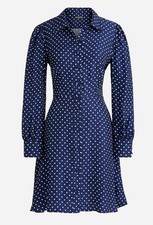 J.Crew Cupro Shirt-dress In Becklow Dot Sz.6 Mini,blue/white Casual,lightweight