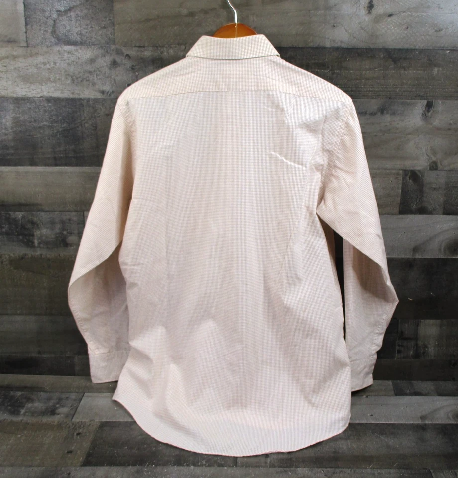 Camisa de vestir Napoli para hombre 15.5 32 marrón a cuadros vintage con botones manga larga bolsillo Foto 3 de 4