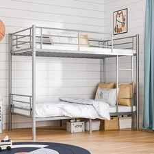 Twin Size Loft Bed with Two Side Ladders Heavy Duty Metal Pipe Bed Frame Gray