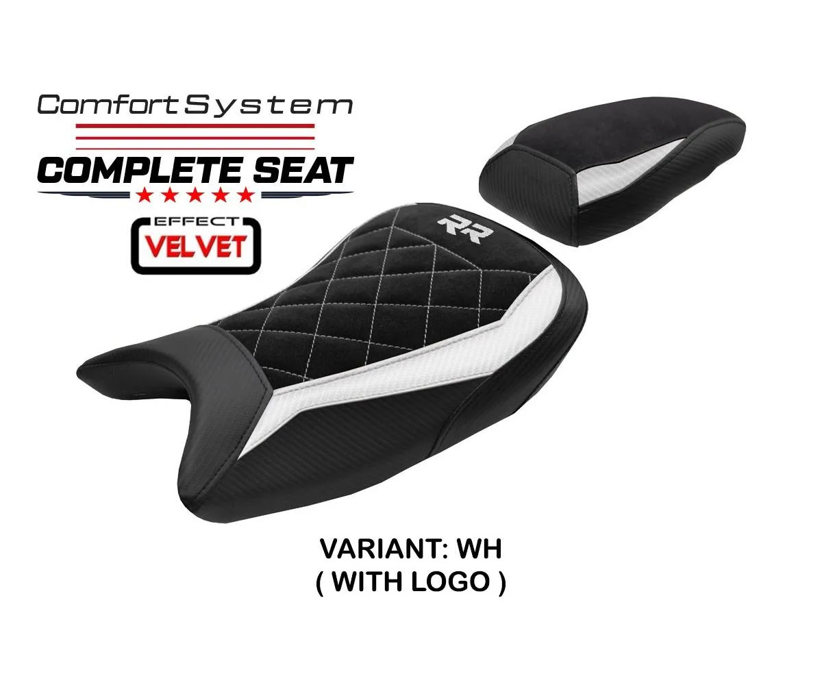 Complete seat Varel Velvet Comfort White +logo full Tpz BMW S 1000RR 2019 2026