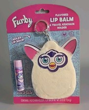 Furby Plush Furry Stuffed Animal Key Chain Grape Lip Balm Holder White