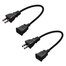 2-Pack USA Outlet Saver Power Extension Cord Cable 125V 10A 2-Prong 2 Outlets...