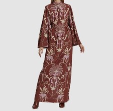 1996 Johanna Ortiz Womens Red Silk Floral Twisted Neck Tunic Maxi Dress G1N