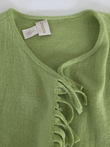 Chaqueta delantera abierta con flecos abierta de lana verde lima para mujer Chico's talla 1 - Imagen 6 de 12
