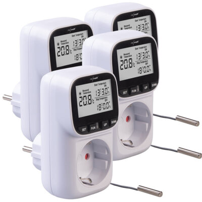 revolt 4er-Set Digitale Steckdosen-Thermostate für Heiz & Klimageräte