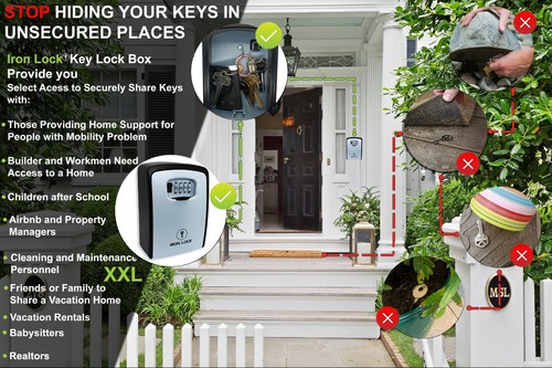 Iron Lock - XXL Key Lock Box, 4 Digit Combination Large Lock Box, Wall Mounted - Picture 6 of 12