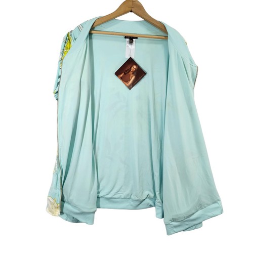 Iman Womens Plus Reversible Stretch Knit Bomber Floral Jacket Mint Blue Size 5X - Picture 4 of 12