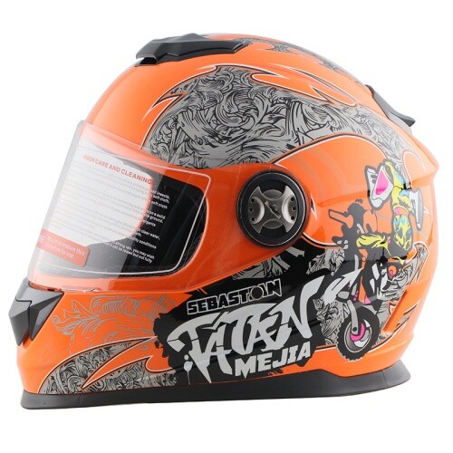 Integralhelm Helm Kinderhelm Motorradhelm Mejia orange Motorrad Jethelm Cross - Afbeelding 1 van 6