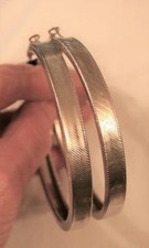 Line-Beveled Textured Large Silvertone Hoop PIERCED Earrings