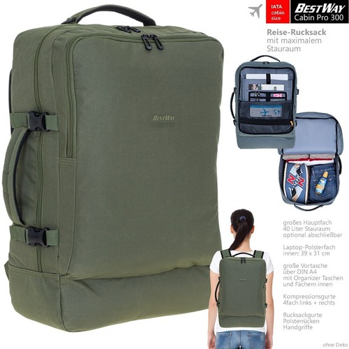Rucksack Handgepäck Bestway Cabin 300 Reisetasche 40L Pendler 40324 2600 Oliv - Bild 11 von 12