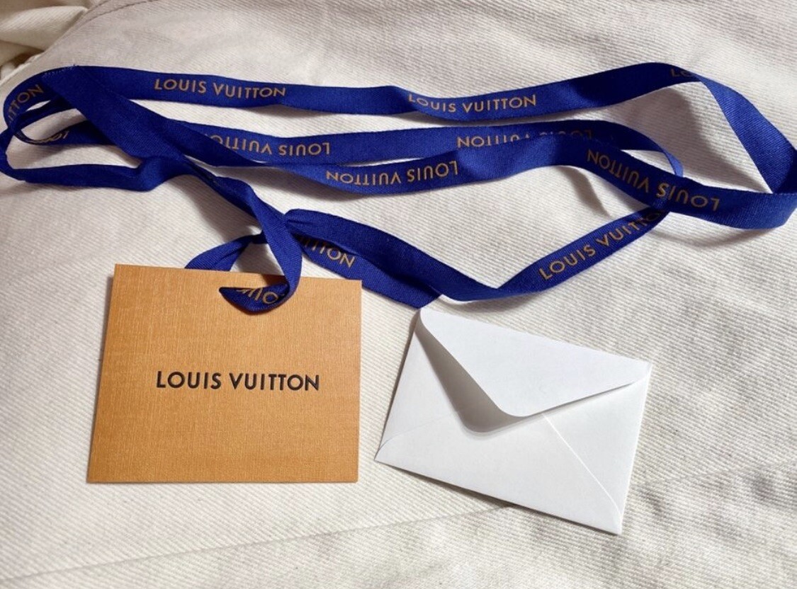 LOUIS VUITTON Logo Orange & Blue Grosgrain Ribbon + Small envelope