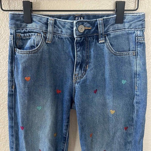 GAP Kids Girls Glitter Hearts Girlfriend Jeans Size 8 - Picture 3 of 10