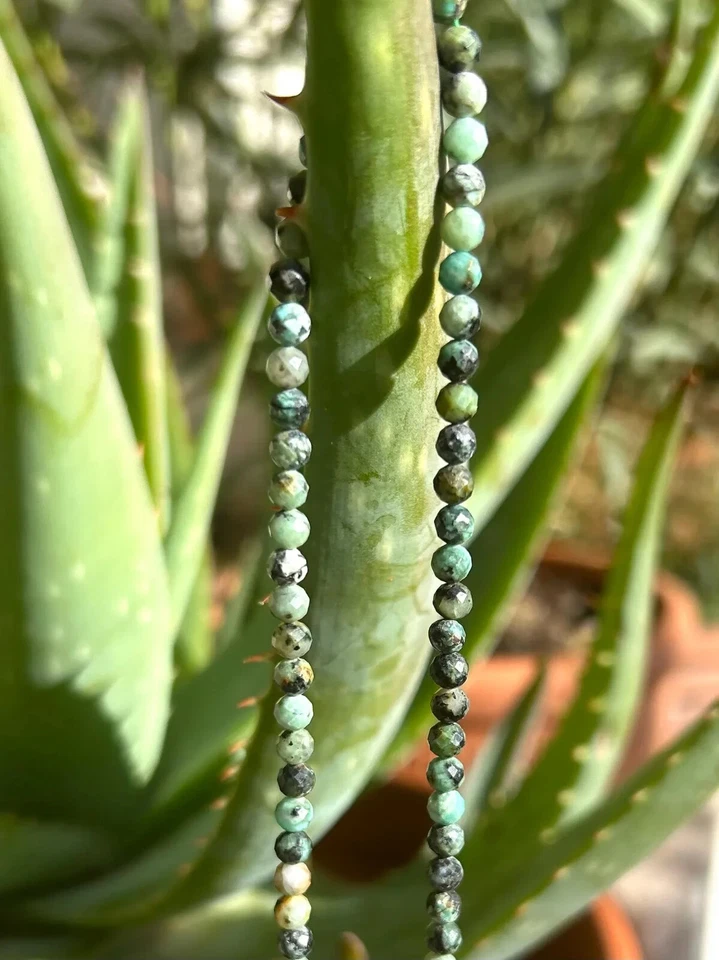 Gargantilla Turquesa Africana Piedra Verde Natural Facted Collar Sanación Reiki Regalo Foto 3 de 4