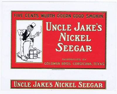 Uncle Jake's Nickel Seegar, original inner cigar box label, cat