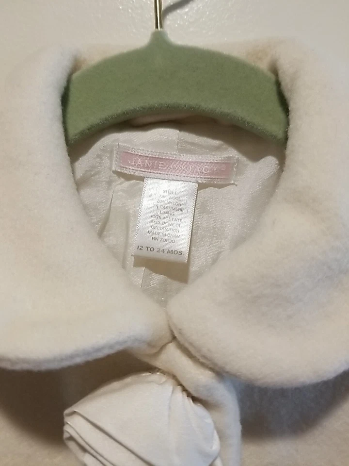 Janie and Jack Ivory Baby Girls Dress Coat 12 To 24M Wool Blend Lined Snaps - Image 3 of 4