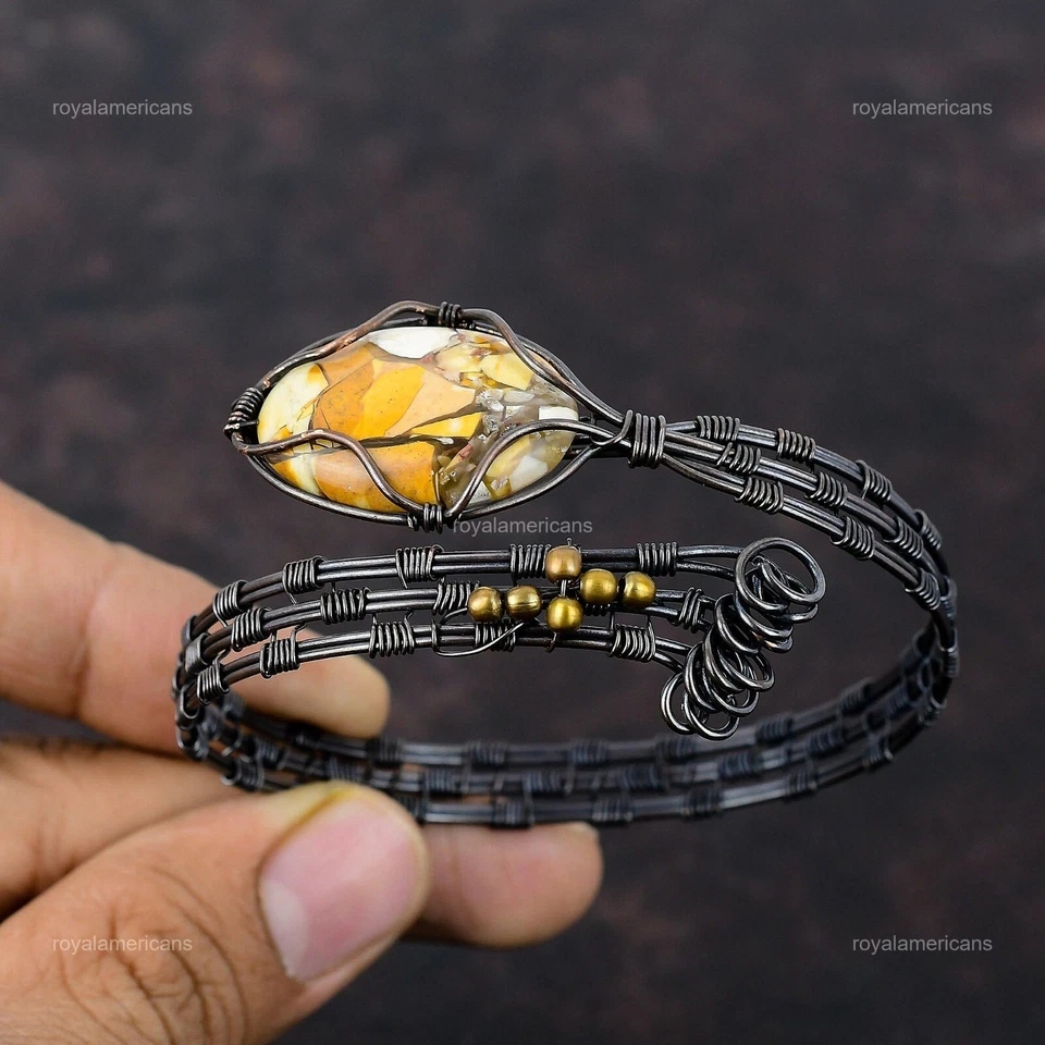 Mothers day Deal Oval Brecciated Mookaite Stone Twisted Daughter Bangle Copper - Image 4 of 4