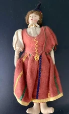Vintage Hand Made Folk Art Cloth Doll 5 in tall