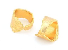 Spoon Ring Flower Patterned Adjustable Shiny Gold Plated brass 8US size 3901