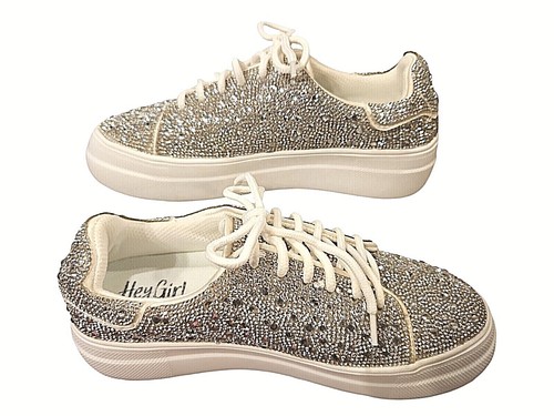 Corkys Sneaker Slip On Womens 8 Clear Rhinestone Bedazzle 81-0019 Hey Girl New - Picture 2 of 9