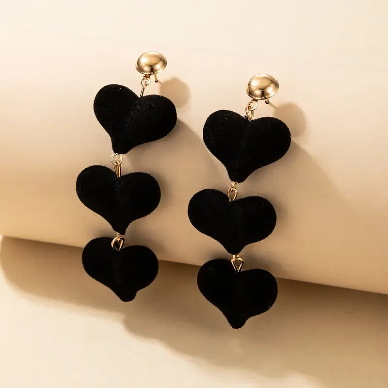 Black Love Velvet Long Earrings Female Valentine Day Gift Trendy Fashion Stylish