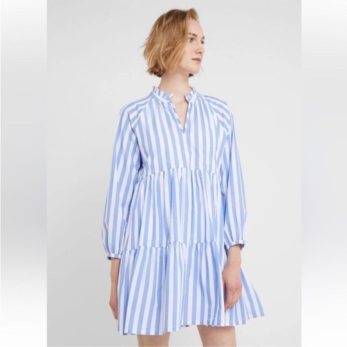 J.CREW Stufen Bio Baumwolle Popeline Langarm Minikleid Blau Barrie Streifen XS - Bild 4 von 15